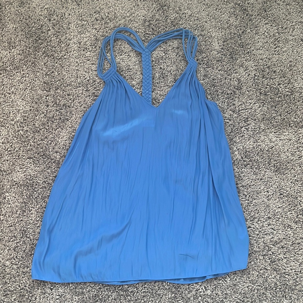 Ramy Brook Blue Pleated Racerback Tank Top